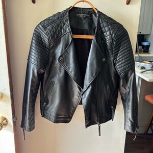 Topshop PETITE Black Quilted Leather Biker Jacket